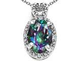 Tommaso Design™ Oval 8x6mm Mystic Rainbow Topaz and Diamond Pendant