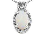 Tommaso Design™ Oval 8x6mm Genuine Opal and Diamond Pendant