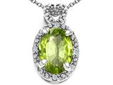 Tommaso Design™ Oval 8x6mm Genuine Peridot and Diamond Pendant
