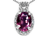 Tommaso Design™ Oval 8x6mm Genuine Rhodolite and Diamond Pendant