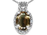 Tommaso Design™ Oval 8x6mm Genuine Smoky Quartz and Diamond Pendant