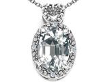 Tommaso Design™ Oval 8x6mm Genuine White Topaz and Diamond Pendant
