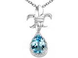 Tommaso Design™ Pear Shape 8x6mm Genuine Blue Topaz and Diamond Pendant