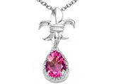 Tommaso Design™ Pear Shape 8x6mm Simulated Pink Topaz And Diamond Pendant