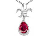 Tommaso Design™ Pear Shape 8x6mm Created Ruby and Diamond Pendant