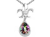 Tommaso Design™ Pear Shape 8x6mm Mystic Rainbow Topaz and Diamond Pendant