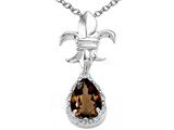 Tommaso Design™ Pear Shape 8x6mm Genuine Smoky Quartz and Diamond Pendant