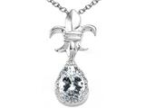 Tommaso Design™ Pear Shape 8x6mm Genuine White Topaz and Diamond Pendant
