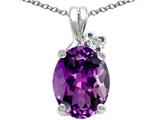 Tommaso Design™ Oval 10x8mm Genuine Amethyst and Diamond Pendant