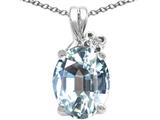 Tommaso Design™ Oval 10x8mm Genuine Aquamarine and Diamond Pendant