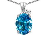Tommaso Design™ Oval 10x8mm Genuine Blue Topaz and Diamond Pendant