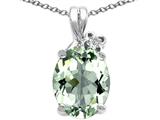 Tommaso Design™ Oval 10x8mm Genuine Green Amethyst and Diamond Pendant