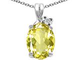 Tommaso Design™ Oval 10x8mm Genuine Lemon Quartz and Diamond Pendant