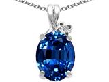 Tommaso Design™ Oval 10x8mm Created Sapphire and Diamond Pendant