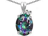 Tommaso Design™ Oval 10x8mm Mystic Rainbow Topaz and Diamond Pendant