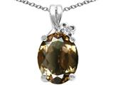 Tommaso Design™ Oval 10x8mm Genuine Smoky Quartz and Diamond Pendant