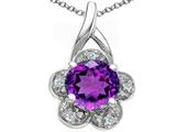 Tommaso Design™ Round 7 mm Genuine Amethyst and Diamond Flower Pendant