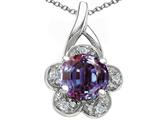Tommaso Design™ Round 7 mm Simulated Alexandrite and Diamond Flower Pendant