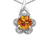 Tommaso Design™ Round 7 mm Genuine Citrine and Diamond Flower Pendant