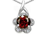 Tommaso Design™ Round 7 mm Genuine Garnet and Diamond Flower Pendant