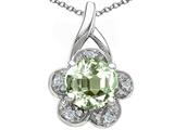Tommaso Design™ Round 7 mm Genuine Green Amethyst and Diamond Flower Pendant