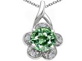 Tommaso Design™ Round 7 mm Simulated Green Sapphire and Diamond Flower Pendant
