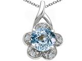 Tommaso Design™ Round 7 mm Simulated Aquamarine and Diamond Flower Pendant