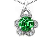 Tommaso Design™ Round 7mm Simulated Emerald And Diamond Flower Pendant
