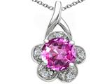 Tommaso Design™ Round 7 mm Created Pink Sapphire and Diamond Flower Pendant