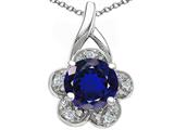 Tommaso Design™ Round 7 mm Created Sapphire and Diamond Flower Pendant