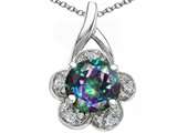 Tommaso Design™ Round 7 mm Mystic Rainbow Topaz and Diamond Flower Pendant