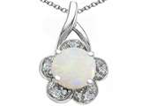 Tommaso Design™ Round 7 mm Genuine Opal and Diamond Flower Pendant