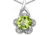 Tommaso Design™ Round 7 mm Genuine Peridot and Diamond Flower Pendant