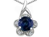 Tommaso Design™ Round 7 mm Genuine Sapphire and Diamond Flower Pendant