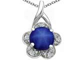 Tommaso Design™ Round 7mm Created Star Sapphire and Diamond Flower Pendant