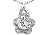 Tommaso Design™ Round Genuine White Topaz and Diamond Flower Pendant by Zoe R™