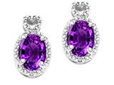 Tommaso Design™ Oval 7x5mm Genuine Amethyst and Diamond Earrings