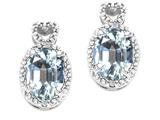 Tommaso Design™ Oval 7x5mm Genuine Aquamarine and Diamond Earrings