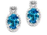 Tommaso Design™ Oval 7x5mm Genuine Blue Topaz and Diamond Earrings