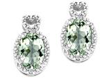 Tommaso Design™ Oval 7x5mm Genuine Green Amethyst and Diamond Earrings