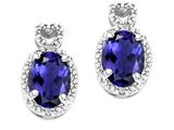 Tommaso Design™ Oval 7x5mm Genuine Iolite and Diamond Earrings