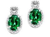 Tommaso Design™ Oval 7x5mm Simulated Emerald And Diamond Earrings