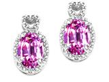 Tommaso Design™ Oval 7x5mm Simulated Pink Topaz And Diamond Earrings