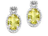 Tommaso Design™ Oval 7x5mm Genuine Lemon Quartz and Diamond Earrings