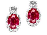 Tommaso Design™ Oval 7x5mm Created Ruby and Diamond Earrings