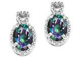Tommaso Design™ Oval 7x5mm Mystic Rainbow Topaz and Diamond Earrings