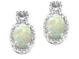 Tommaso Design™ Oval 7x5mm Genuine Opal and Diamond Earrings