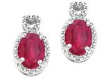 Tommaso Design™ Oval 7x5mm Created Ruby and Genuine Diamond Earrings