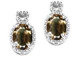 Tommaso Design™ Oval 7x5mm Genuine Smoky Quartz and Diamond Earrings