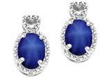 Tommaso Design™ Oval 7x5mm Created Star Sapphire and Diamond Earrings